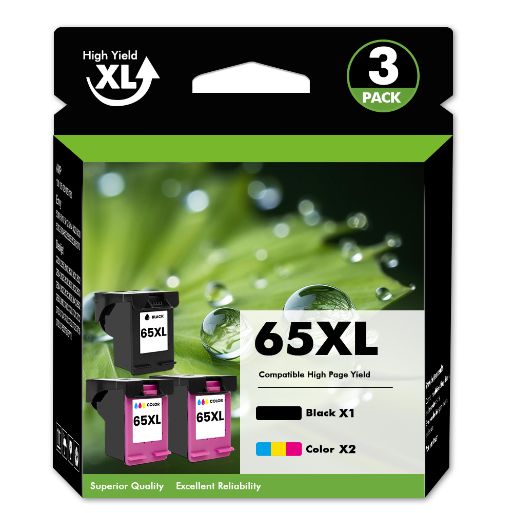 2-PACK Tri-Color & Black Ink Cartridge for HP 65XL DeskJet 2600