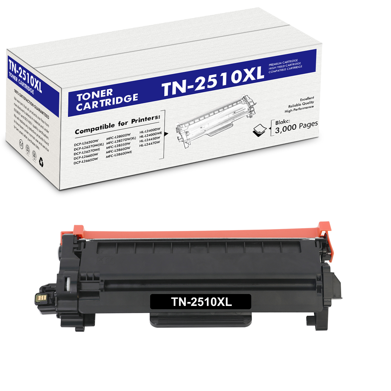 Cartouche Toner Veson TN-2510XL Compatible Brother - Noire, 3000 Pages, Avec Puce - Pour HL-L2400DWE, DCP-L2660DW, Etc. - 4