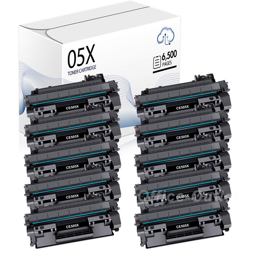 10-Pack Compatible CE505X / 05X High Yield Toner Cartridges For HP LaserJet P2055 Series
