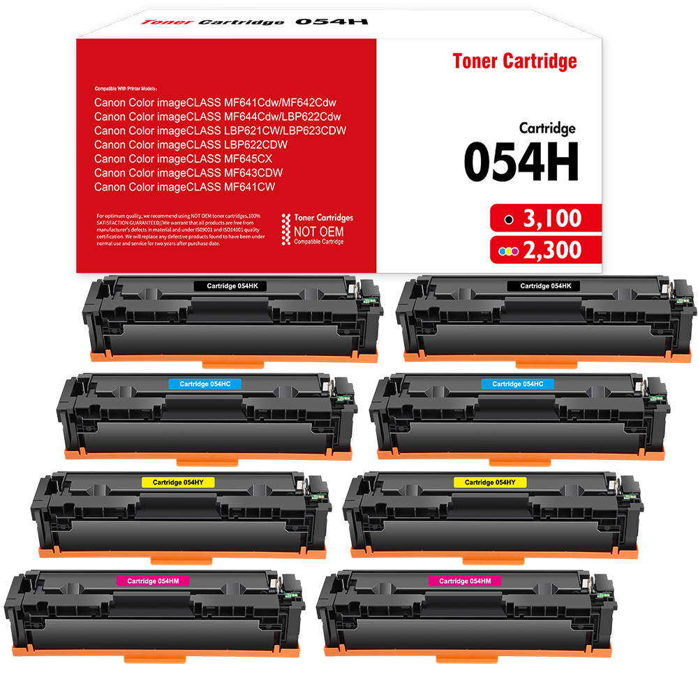 8PK W/Chip Toner Cartridge 054 054H For Canon 054 Color ImageClass